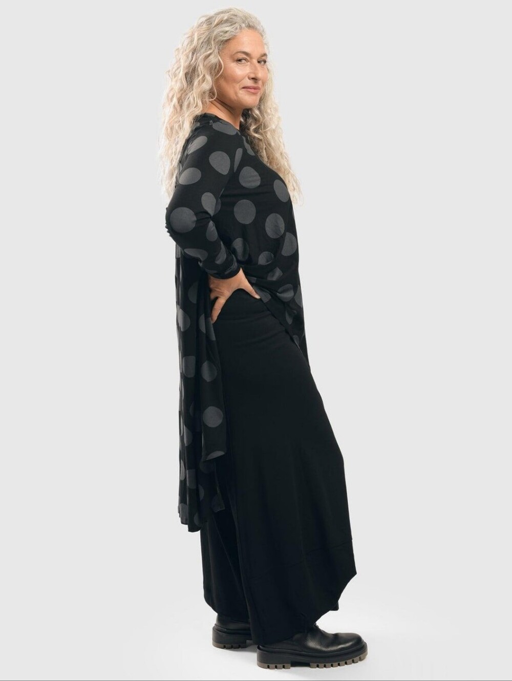 Alembika Dot Hi Lo Black Grey Tunic Top Size 3 10 / 12 - Picture 8 of 16